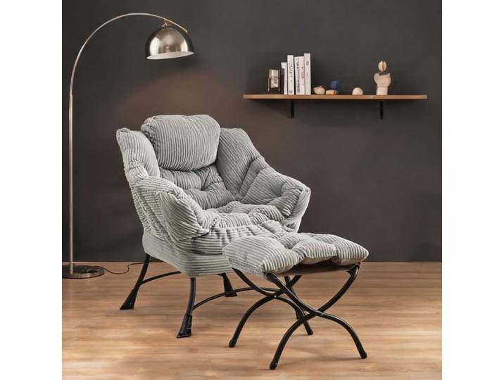Fauteuil de relaxation avec ottoman en métal vert clair design lounge pour salon