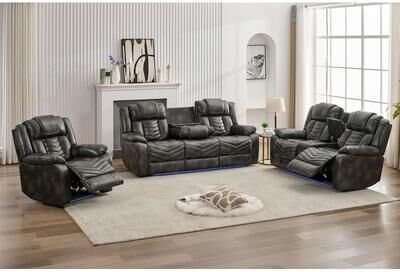 ELIASER Zero Gravity Faux Leather Power Recliner Sofa Set w/ Bass Speaker,Wireless Charger,USB/Type-C Ports,LED Lights,Cup Holders