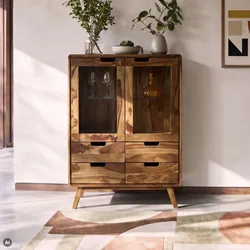 Highboard Sheesham 90x40x110 natur sandgestrahlt lackiert MALMÖ 2 #213