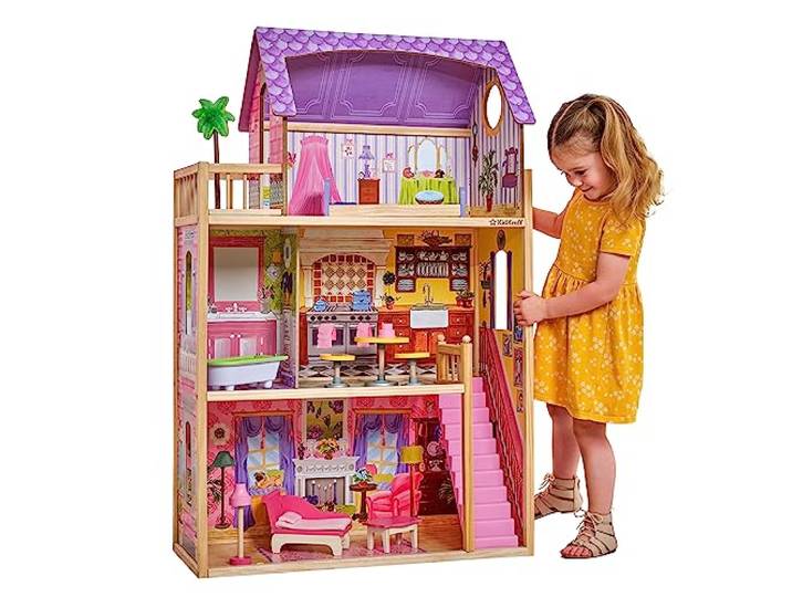 KidKraft Puppenhaus Kayla aus Holz mit Möbeln und Zubehör, Spielset mit 3 Spielebenen für 30 cm Puppen, Spielzeug für Kinder ab 3 Jahre, 65092 - Exklusiv bei Amazon