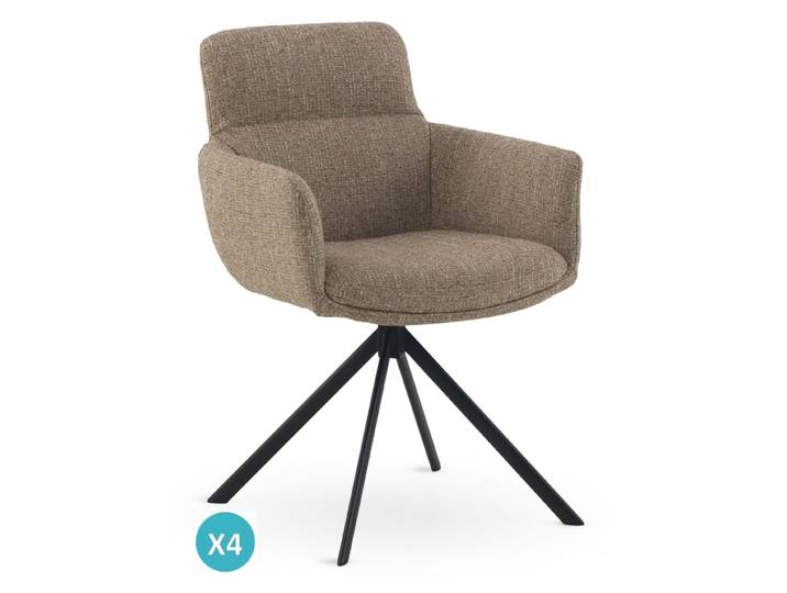 Lot de 4 fauteuils en tweed marron chiné