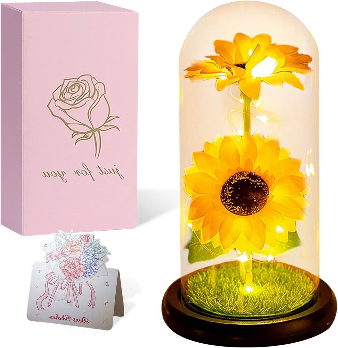 Gele Zonnebloem Decoratie - Kunstbloem met LED en Heldere Plastic Koepel