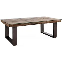 WOLFMÖBEL Couchtisch Old mit Glasplatte Holz Braun Vintage