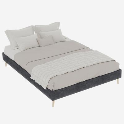 OKWISH Polsterbett 140x200 Stoff Holzrahmen Doppelbett Komfort Modern Schlafmöbel Stabil Elegant Luxuriös Grau