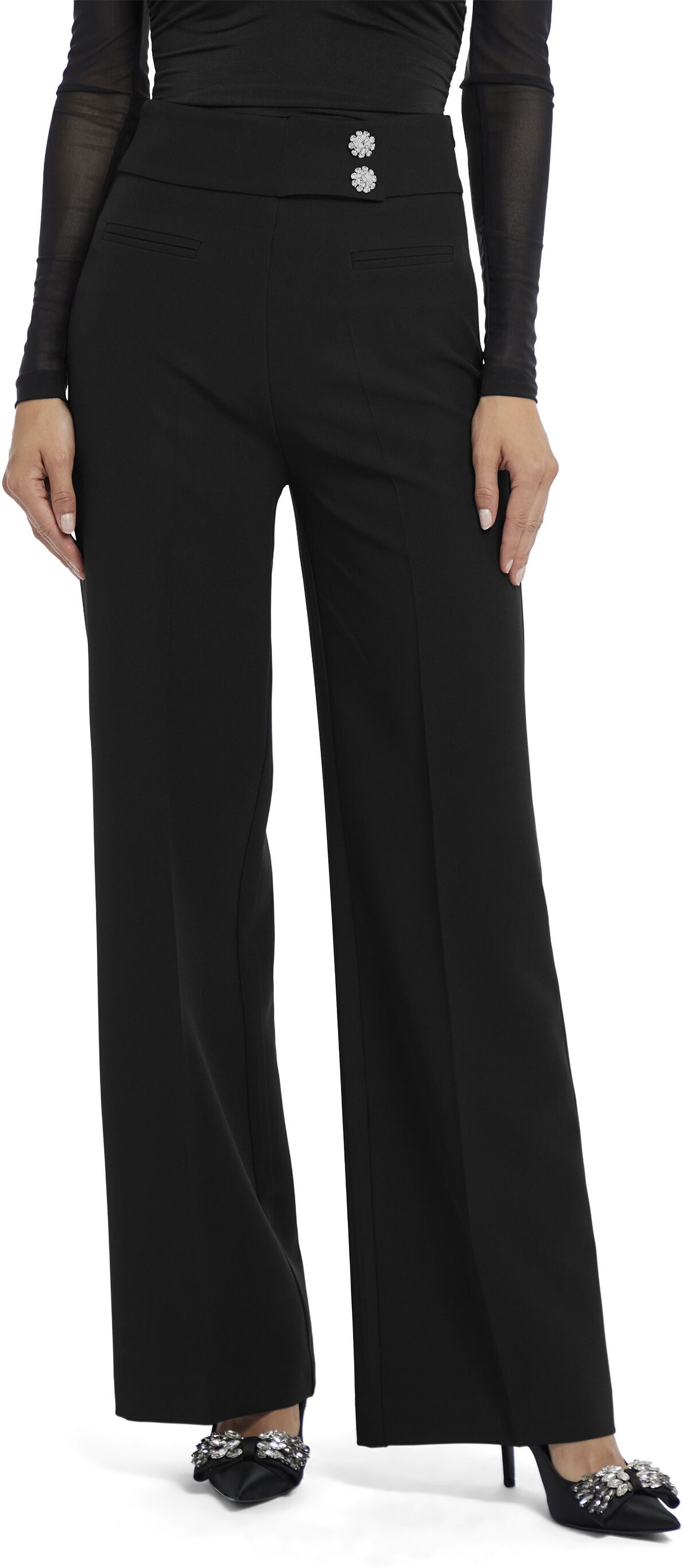 Anzughose NICOWA "Coreana Glam", Damen, Gr. 42, schwarz, festlich, regular fit, Hosen Anzughose, mit Schmuckstein