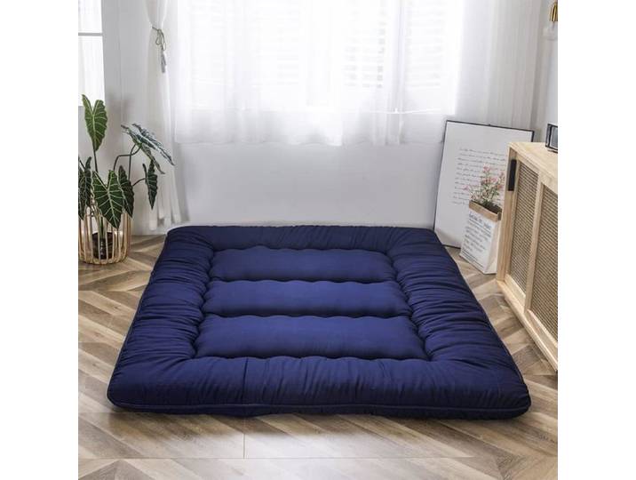 Matelas futon japonais tatami pliable - Housse et sac de transport - 150 x 200 cm épaisseur 10 cm - Bleu