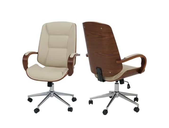 Mendler Bürostuhl HWC-O83 Bugholz Walnuss-Optik - Creme