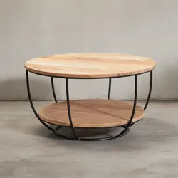 KADIMA DESIGN Industrial Couchtisch aus Akazienholz, schwarze Edelstahlbeine, handgefertigt.