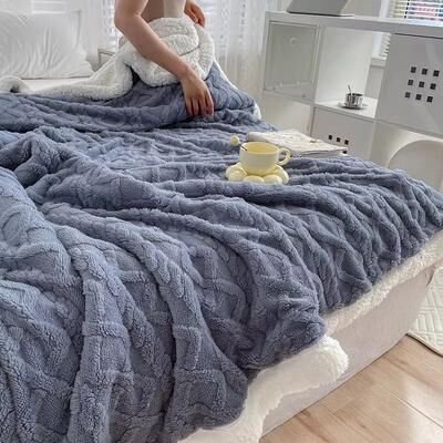 Inspired Finds All Season Coral Fleece Throw Blanket Thick Soft Lamb Wool Sofa & Nap Blanket fog Blue 4.92x6.56ft