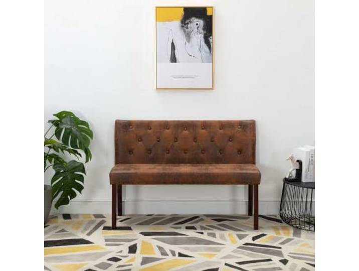 TUERYAFEK Sitzbank 120 cm Braun Wildleder-Optik mit Rückenlehne Retro-Stil, Knopfmuster, dicke Polsterung, Gummibeine, vielseitig nutzbar, einfache Montage