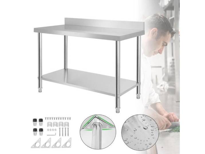 LARS360 Travail en Acier Inoxydable Table en Table de préparation d'aliments en Table de Travail Commerciale 120x60x85cm