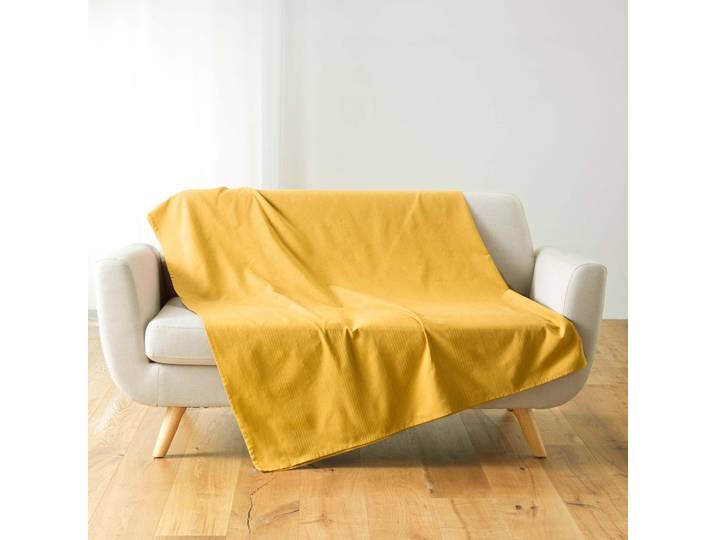 Plaid Lucile en polycoton curry 220x240