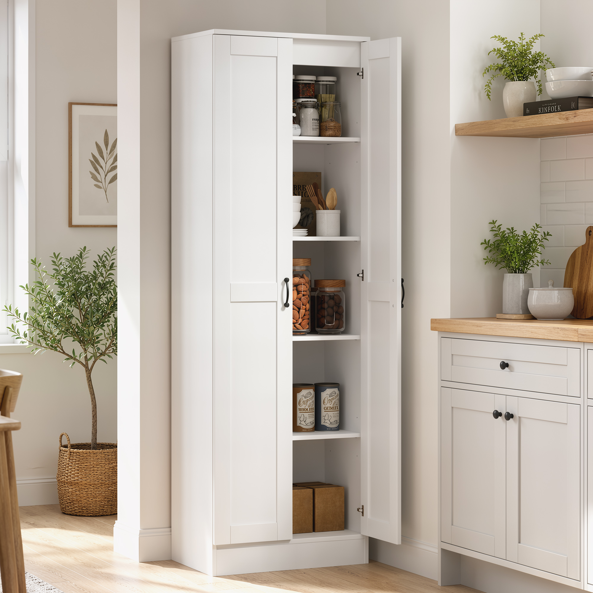 Homcom Dispensa da cucina 175 cm con ante soft-close e ripiani regolabili, bianco   Aosom Italy