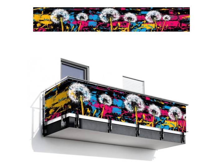 MuchoWow Balkon-Sichtschutz Straßenkunst - Bunt - Wand, Schwarz, Kunststoff, Rechteckig, 500x75 cm, Sonnenschutz, Sichtschutz