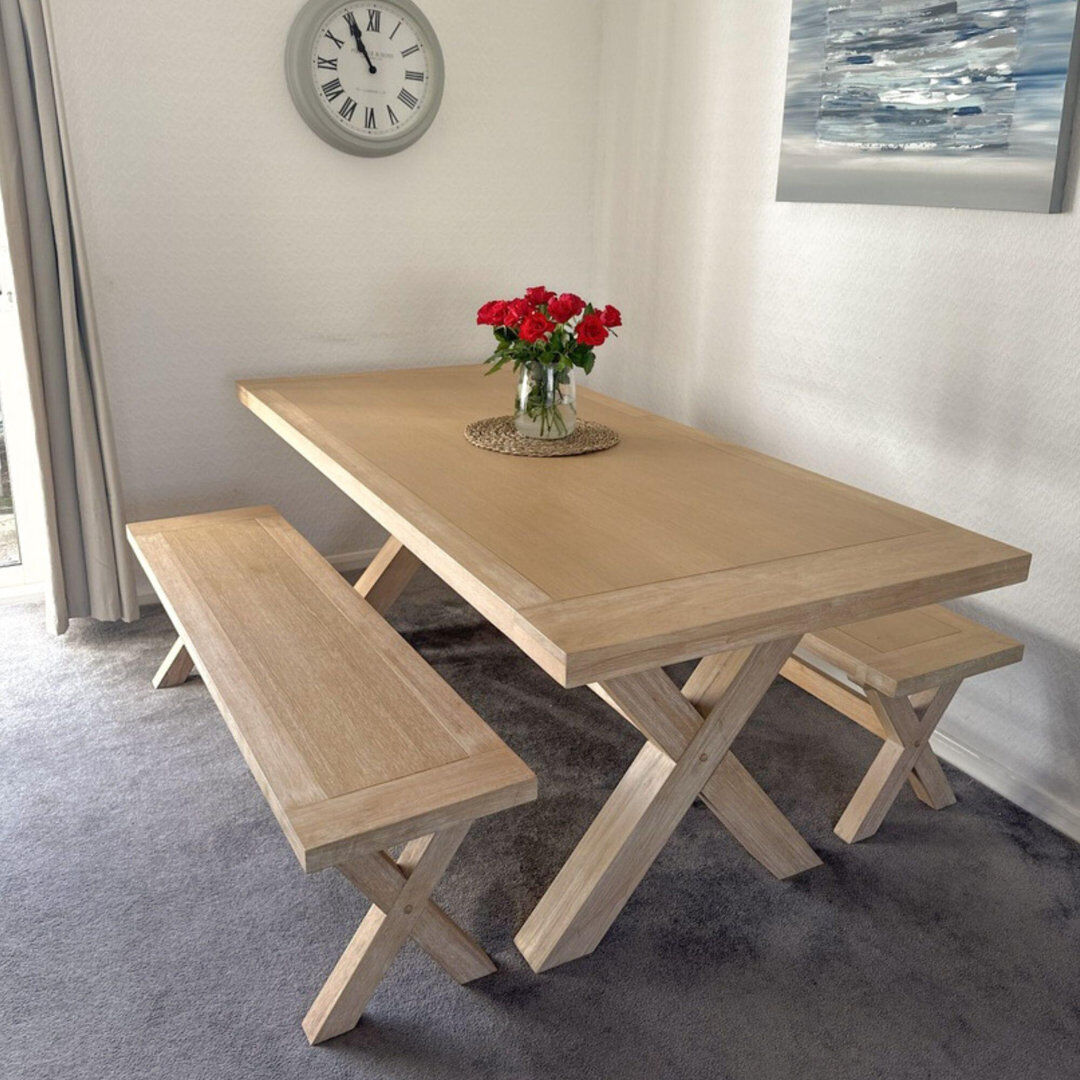 Brambly Cottage Gracela 6 -Person Solid Wood Dining Set Whitewash Oak 6