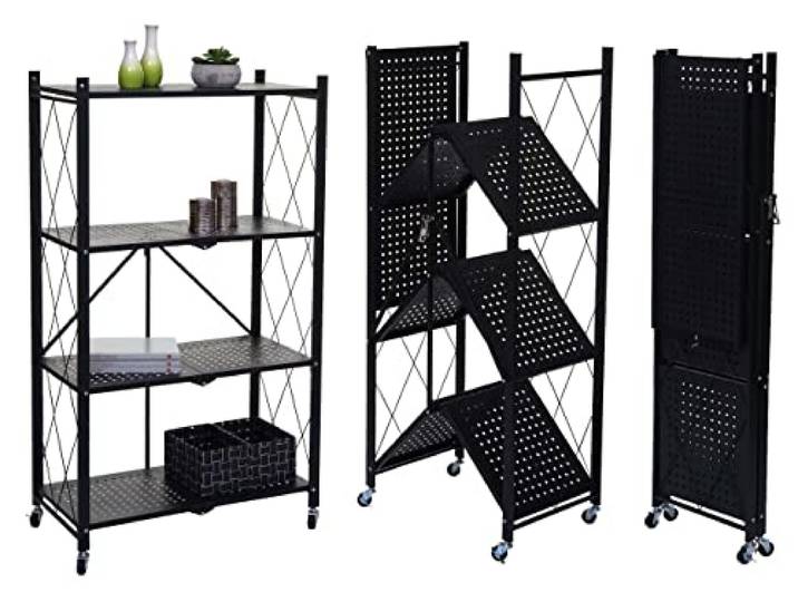 Mendler Regal HWC-J85 faltbar/klappbar Stahl - schwarz, 4 Ebenen Standregal, Wohnregal