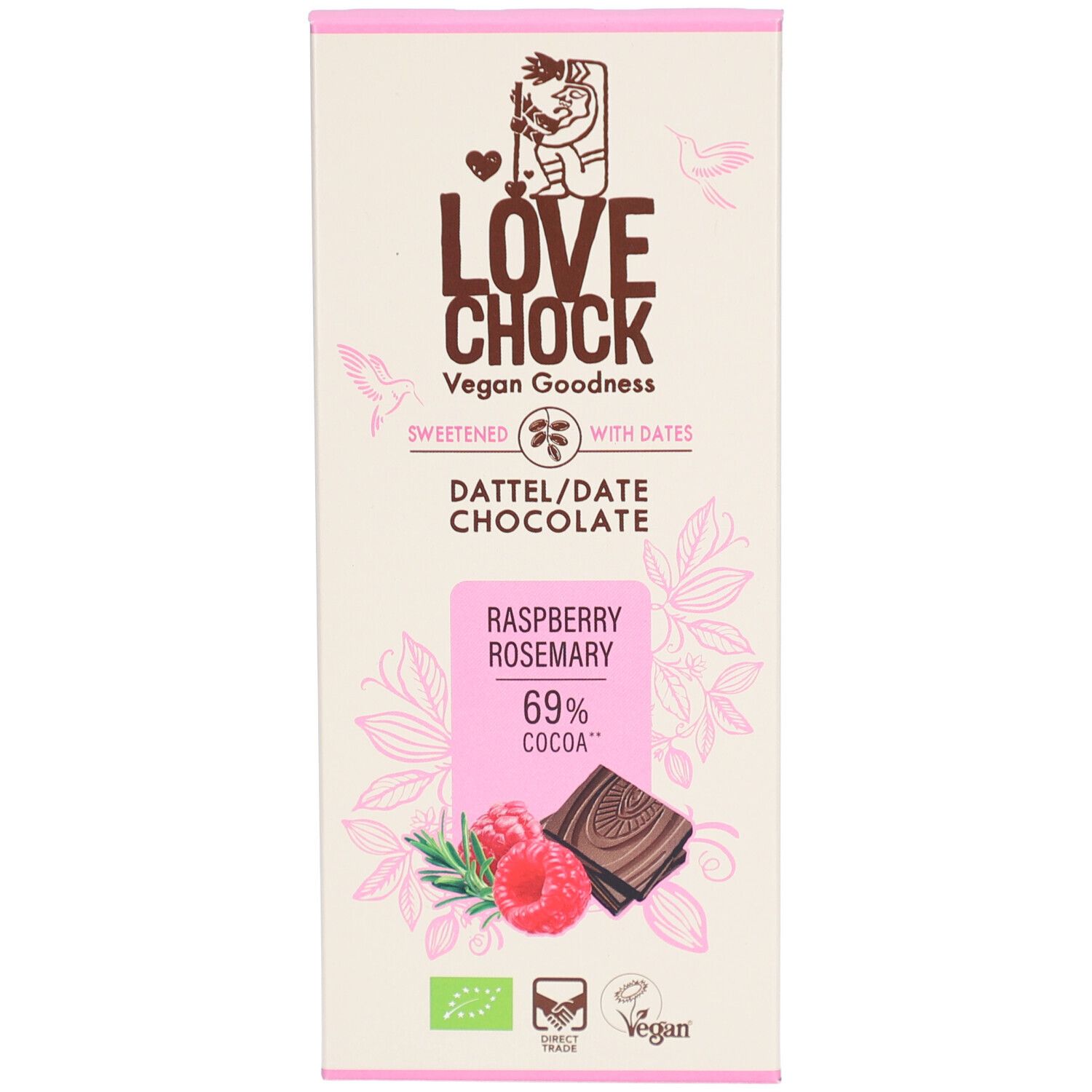 Lovechock Date Chocolate Raspberry Rosemary 70 g Schokolade