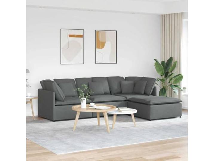 HEFZGDB Modulares Sofa mit Fußhocker Kissen Stoff Dunkelgrau – Elegantes Design mit Atmungsaktivität und Stabilität für vielseitige Sitzlösungen im Wohnbereich, robuste Konstruktion
