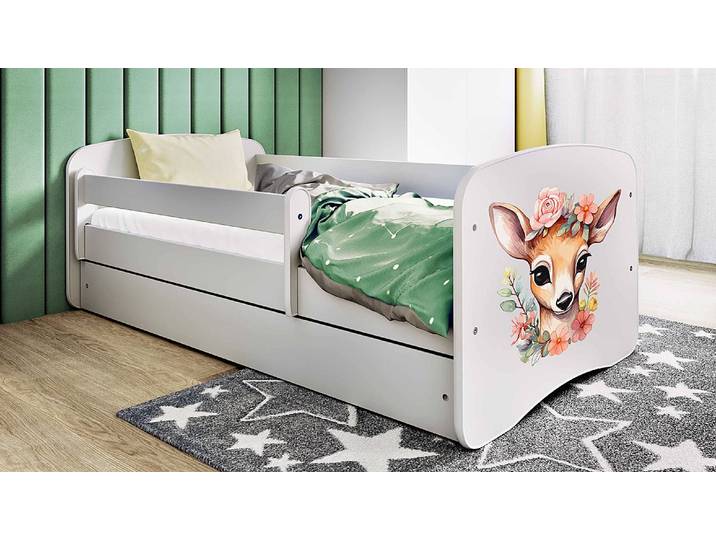 Einzelbett - Rehkitz 70 x 140cm mit Lattenrost Weiß/Weiß