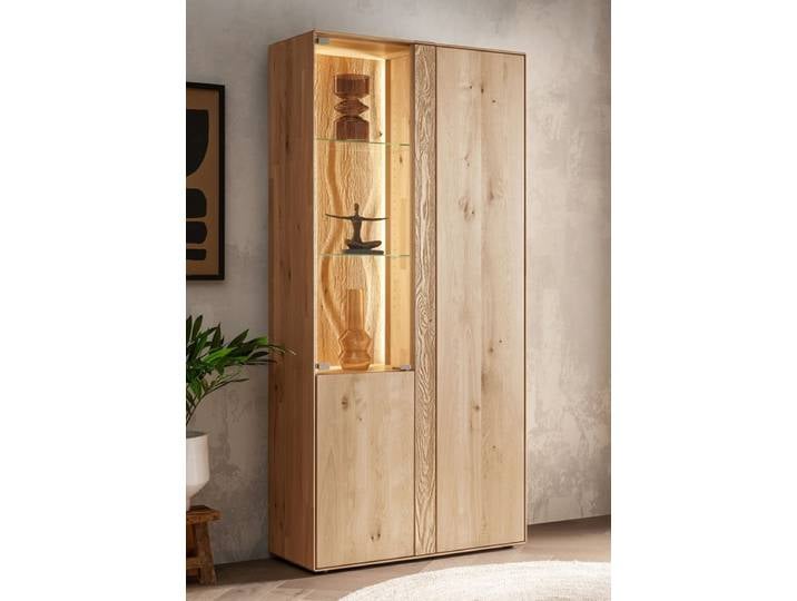 Vitrine inkl. Beleuchtung 92x196cm 'Kingston' Wildeiche massiv Glas links