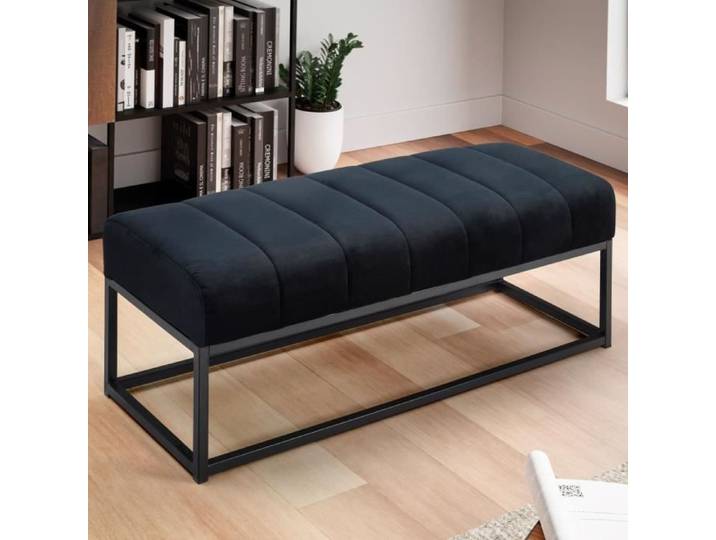 FineBuy Banc 108x40x40 cm Velours Noir Banquette