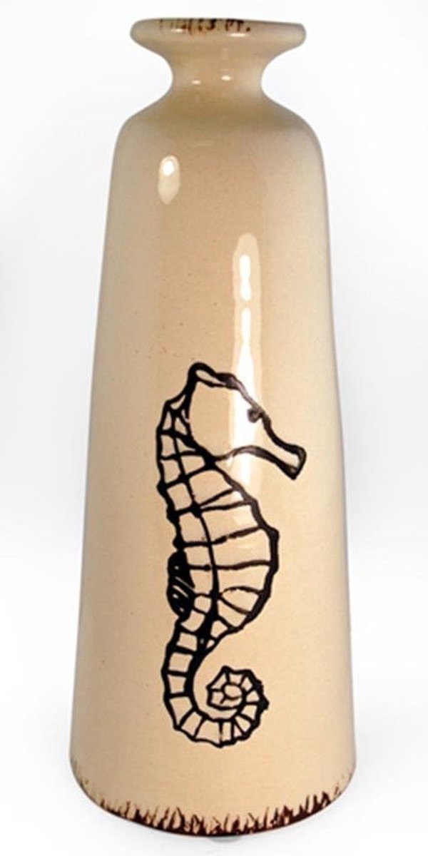 Keramische Vaas met Zeepaardje Decoratie - Gebroken Wit