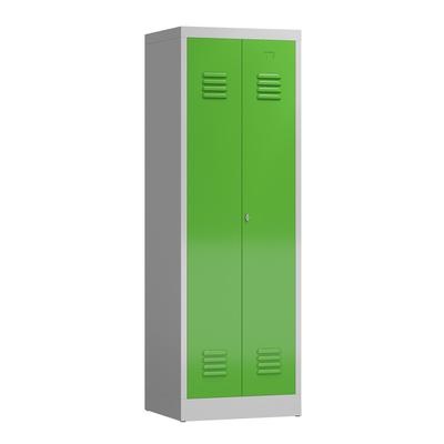 ClassiX Garderobenschrank, 2 Abteile mittig schließend, 1800 x 590 x 500 mm, lichtgrau/gelbgrün