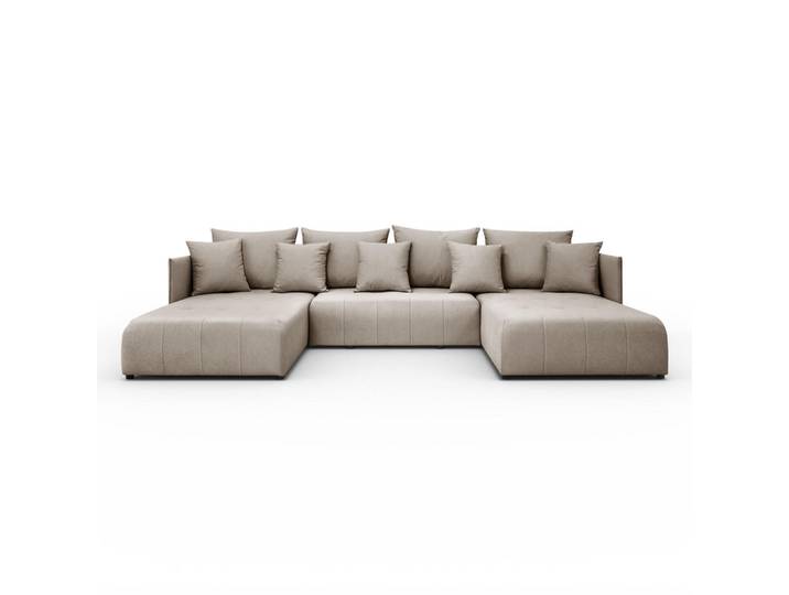 Margaret Hadas24 Wohnlandschaft Hanna in U-Form 348 x 188cm Schlaffunktion Bettkasten, 5 Sitzer, Schlafsofa, capuccino, Hellbraun, Kunststoff, 348x93x188 cm, Wohnzimmer, Sofas & Couches, Wohnlandschaften, Wohnlandschaften in U-Form