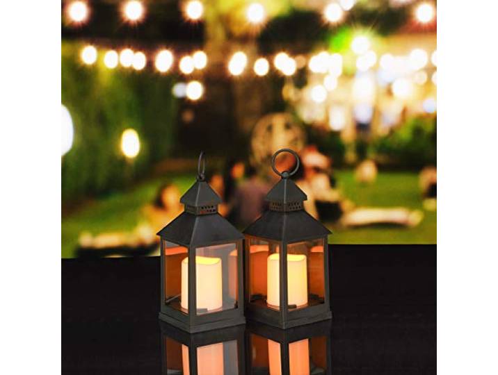 Lanterne LED\, lot de 4\, Chandelle avec effet flamme\, pour extérieur\, lanterne nostalgique\, H 23 cm\, noir