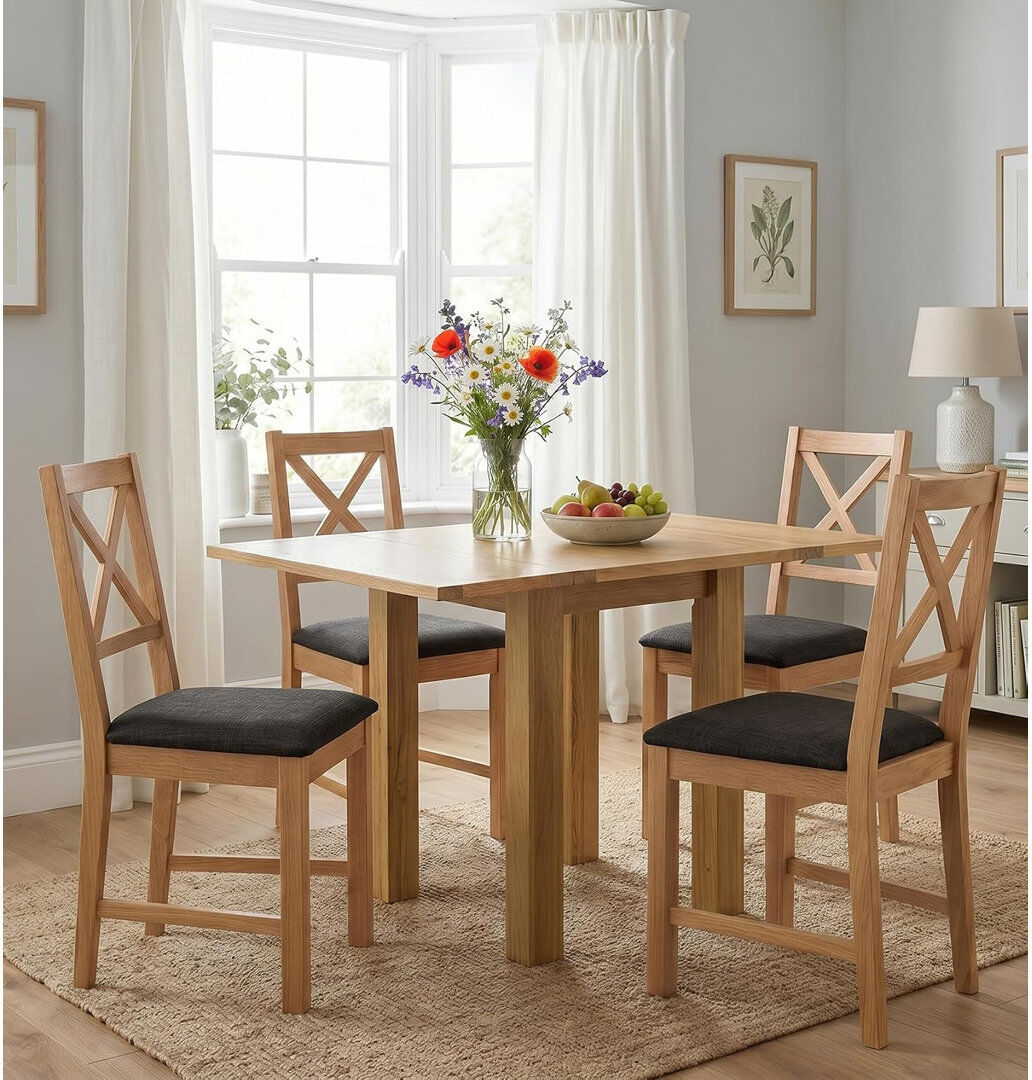 Natur Pur 4 -Person Drop Leaf Oak Solid Wood Dining Set Brown