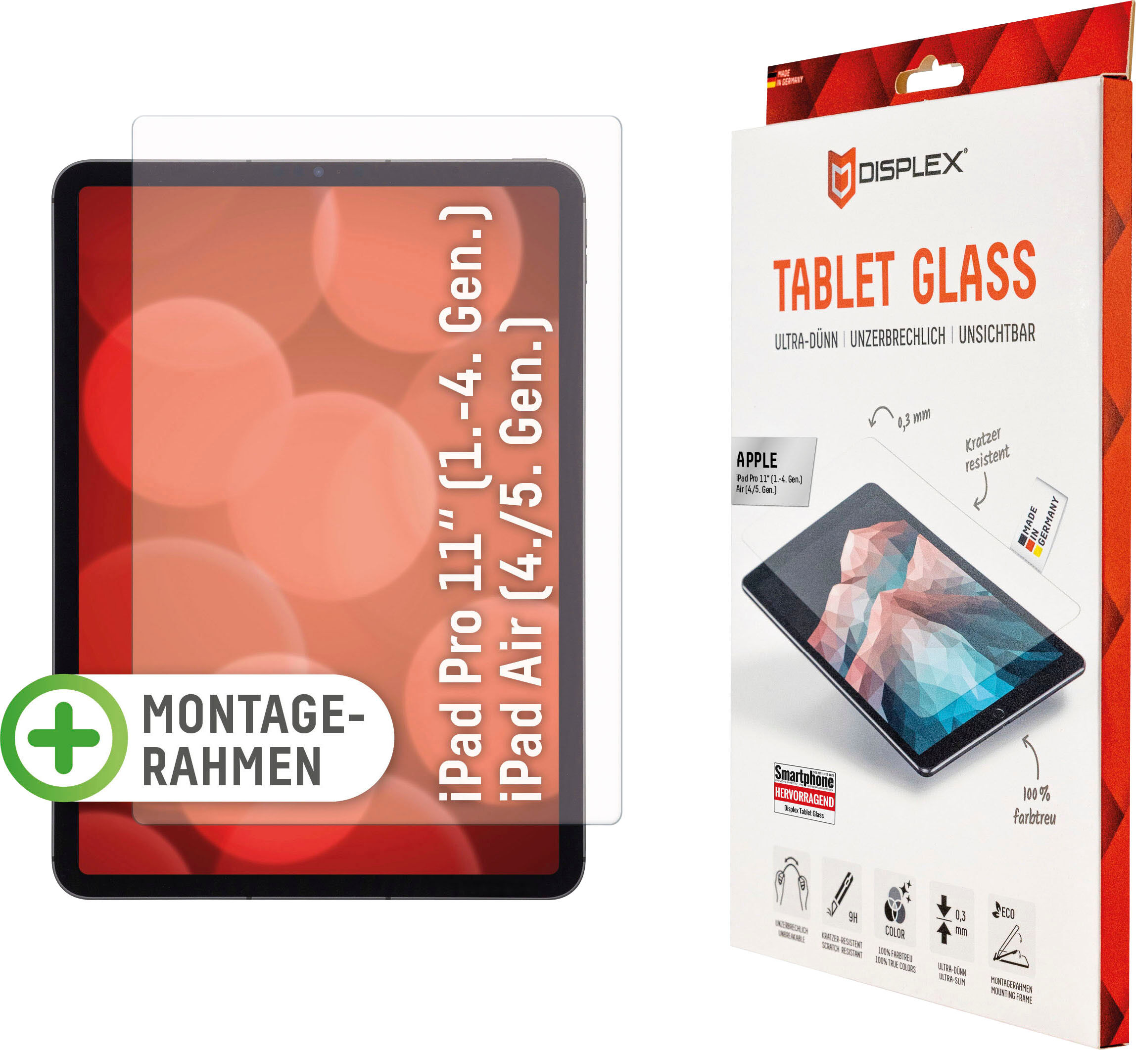 Displex Displayschutzfolie "Tablet Glass iPad Pro 11 (1/2/3)/Air (4)", transparent, B:10cm H:3cm T:25mm, Displayfolien, Displayschutzfolie