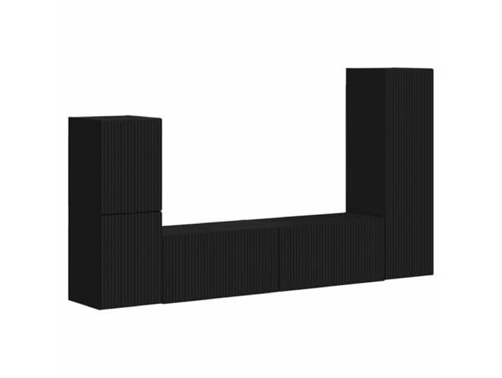 GHVBNMF TV-Schrank Set Wandmontiert 4-Teilig Schwarz Holzwerkstoff Modernes Hängeboard für Wohnzimmer und Schlafzimmer mit variabler Fachaufteilung für Receiver, Mediaplayer und Dekoration.