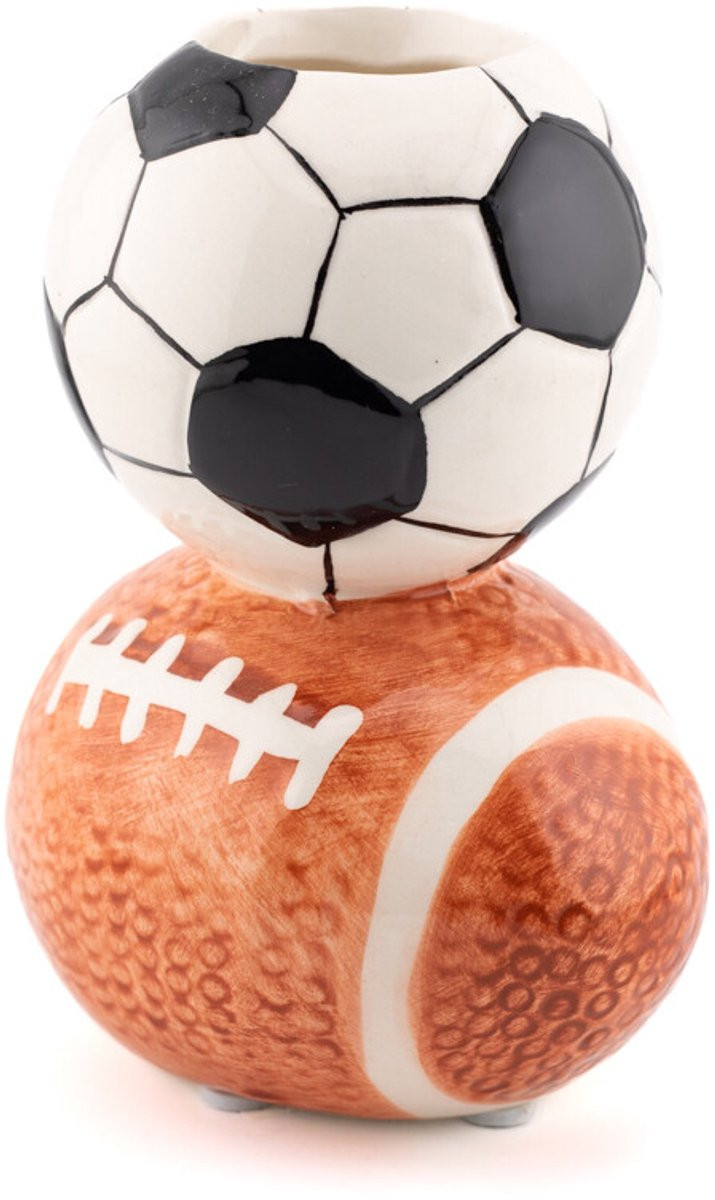 Aardewerk vaas met voetbal en rugby thema WK 2026