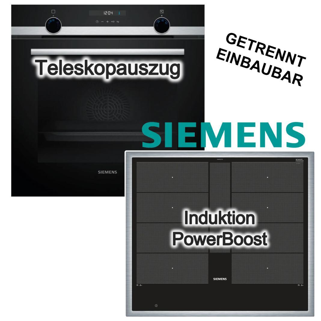 Herdset Siemens Backofen 3D Heißluft Hydrolyse Teleskopauszug + Induktionsfeld PowerBoost Flexzonen