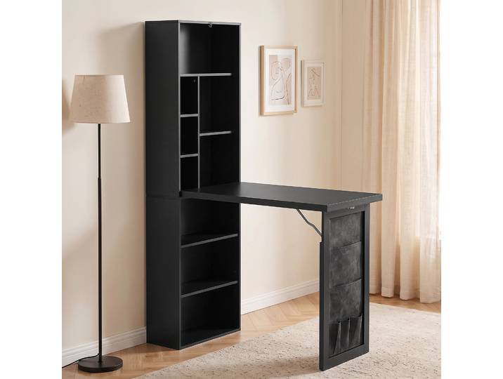 HOMCOM Bureau Pliant Noir 98x51x153cm avec Étagère Réglable