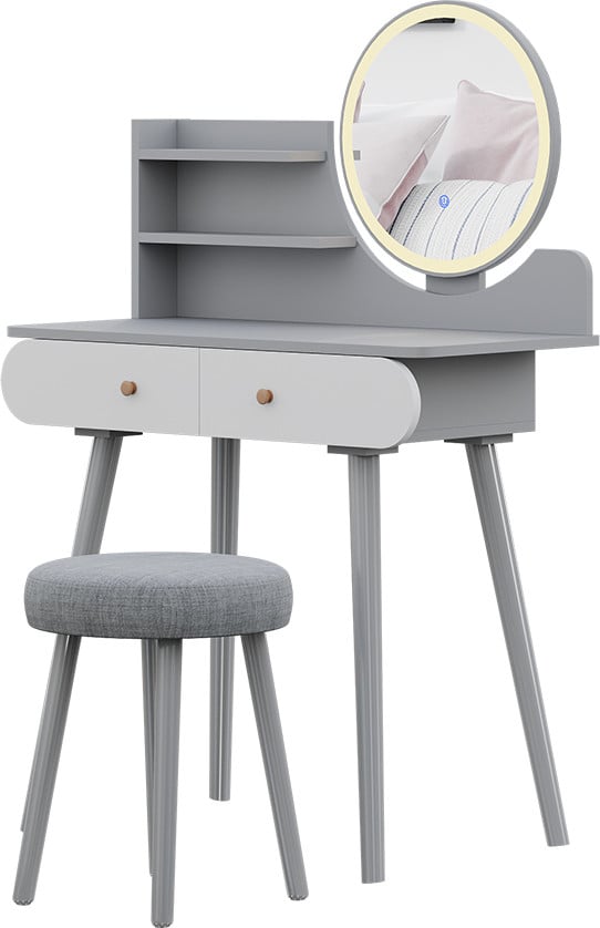 Vicco Edda Kaptafelset met kruk en LED-spiegel, Grijs, Breedte: 80 cm