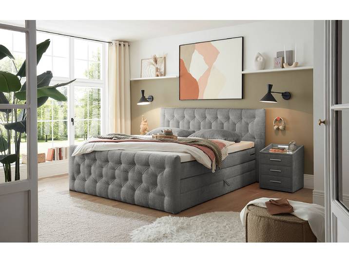 Boxspringbett Haislett 180 x 200cm Chenille Cristy Grau