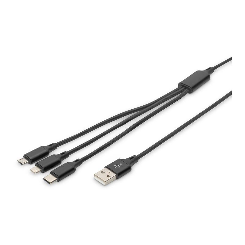 DIGITUS 3-in-1 Ladekabel USB A Lightning + Micro USB + USB-C