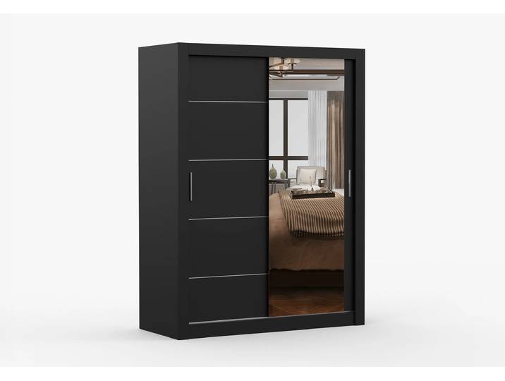 Schwebetürenschrank LION 150 cm Schwarz Schwarz + Spiegel