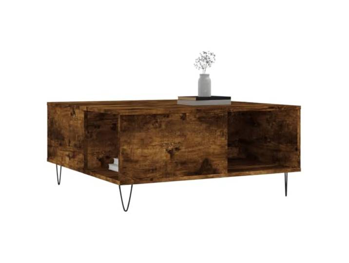 KTHLBRH Couchtisch Eiche Rauchgrau 80 x 80 x 36,5 cm Mehrschichtiges Holz, Metallbeine, großer Stauraum, stabile Tischplatte, einfache Reinigung