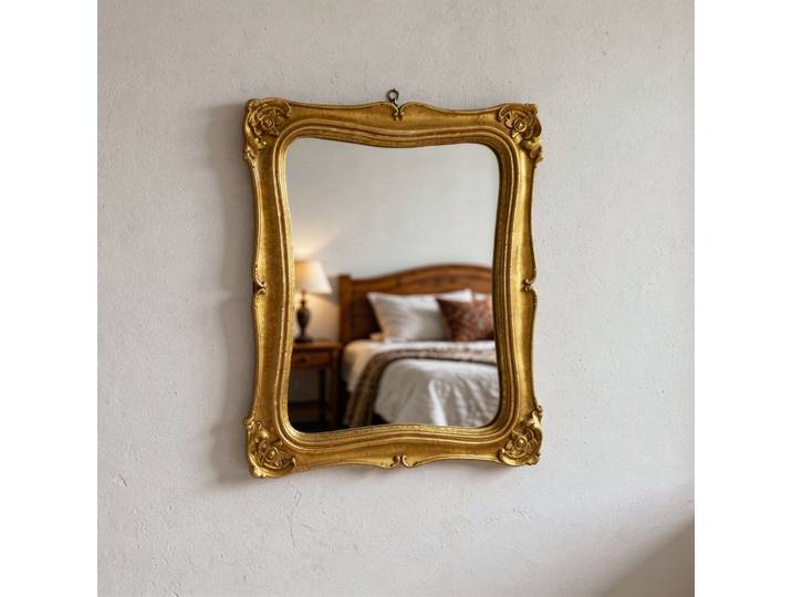 Miroir rectangulaire baroque contour esprit tableau doré mat
