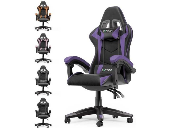 Chaise gaming Fauteuil de bureau Ergonomique Siège gaming Pivotant avec coussin et dossier Accoudoirs Réglables Noir et Violet