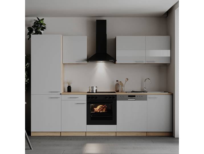 Küchenzeile Merle V 280cm Weiß/Weiß Glaskeramik ohne Elektrogeräte