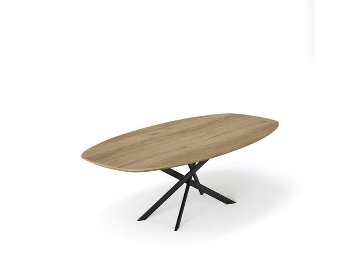 Rellgo Esstisch Eiche oval Anastasia – Massivholz mit Mikado-Gestell, Skandinavisches Design - Mikado-Gestell - Schweizer Kante