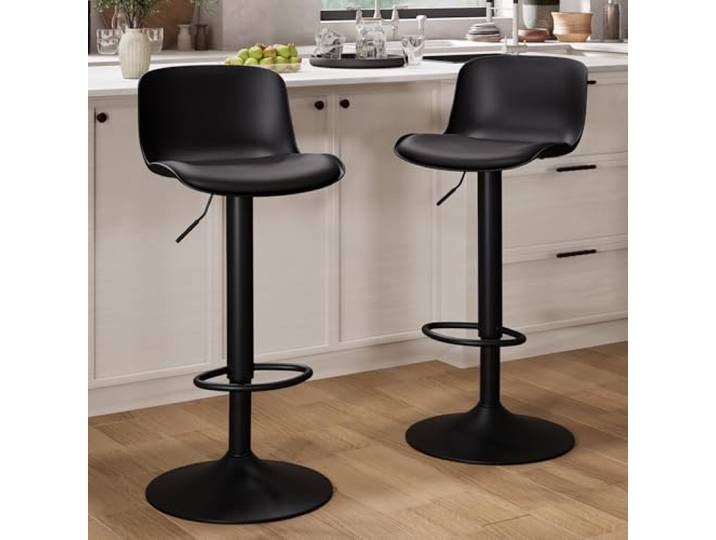 Kidol & Shellder Barhocker 2er Set Schwarz, Höhenverstellbare Barhocker mit Lehne, Drehbare Barstühle Küchenhocker für Küche & Tresen