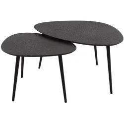 Couchtisch 2er-Set Metall, dreieckig im Mid-Century Design, schwarz, strukturierte Oberfläche