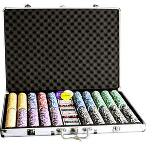 Nexos Pokerkoffer FP32516, Laser-Chips mit Wertaufdruck, aus Aluminium mit 3 Kartendecks und Dealer-Button, 1000 Chips