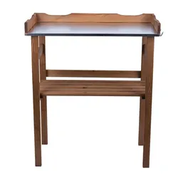 Pflanztisch mit Unterschrank Holz Pflanzentisch Balkon imprägniert, mit Ablagefach und Metallplatte, LxBxH 78x38x86 cm