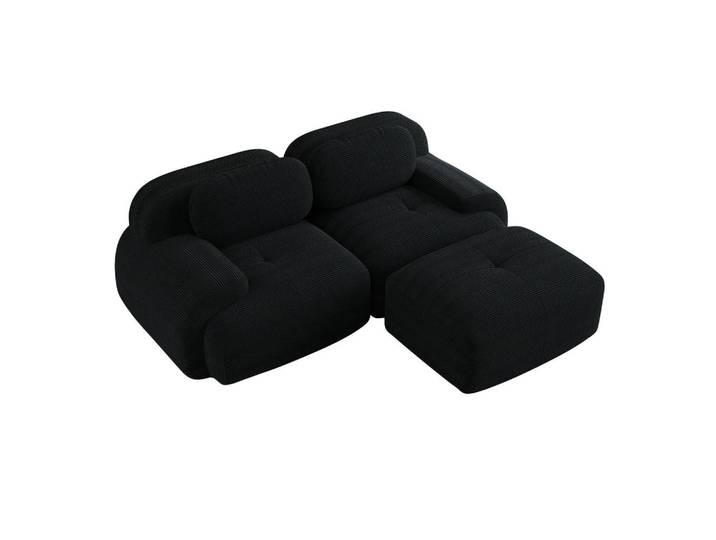 ComfortXL Ecksofa De-34025 modular mit gebogenen Armlehnen Schwarz, 208x178 cm, Wohnzimmer, Sofas & Couches, Wohnlandschaften, Ecksofas