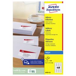 Avery-Zweckform J4791-25 Adress-Etiketten 45.7 x 21.2 mm Papier Weiß 1200 St. Permanent haftend Tintenstrahldrucker, Handbeschriftung